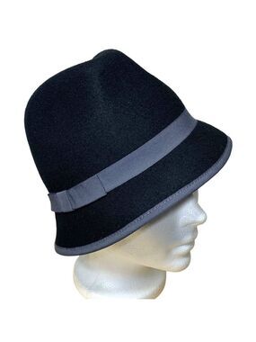 Attitude minimalist timeless black gray ribbon trim 100% wool fedora bucket hat